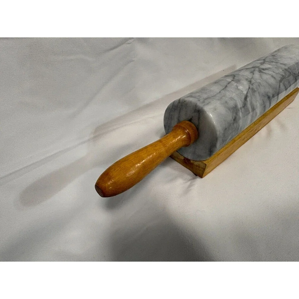 Wooden Handle Marble Rolling Pin and Stand